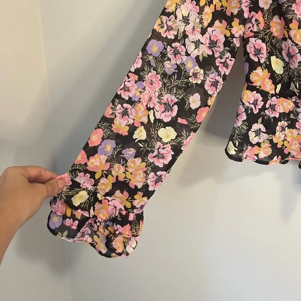 Free People Maybel Floral Ruffle Crop Top Women's Size Small
